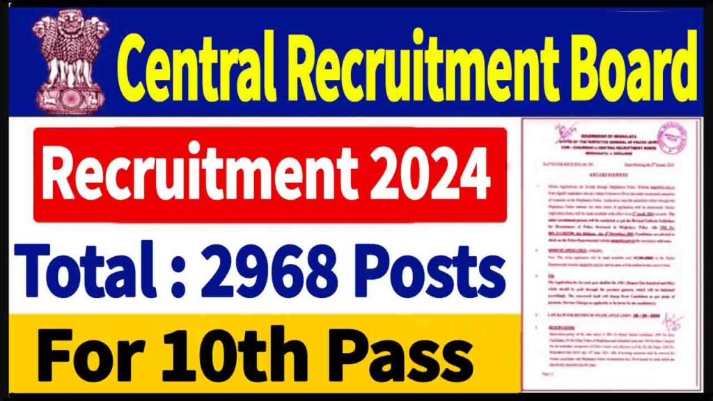 Central Recruitment Board Recruitment 2024, Apply Online For 2968 Posts Vacancies